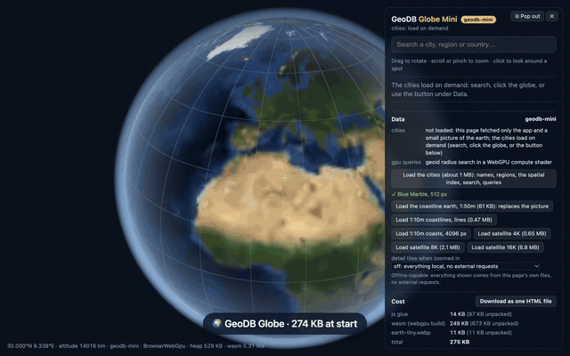 GeoDB Globe — browser edition